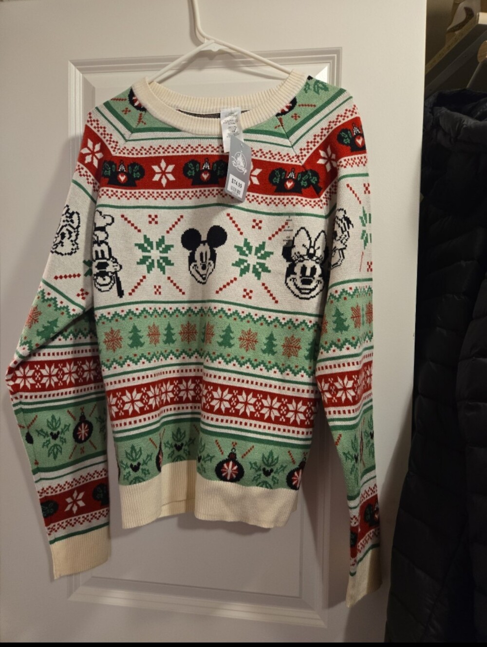 Disney Festive Crewneck Sweater in Green, Red & Cream